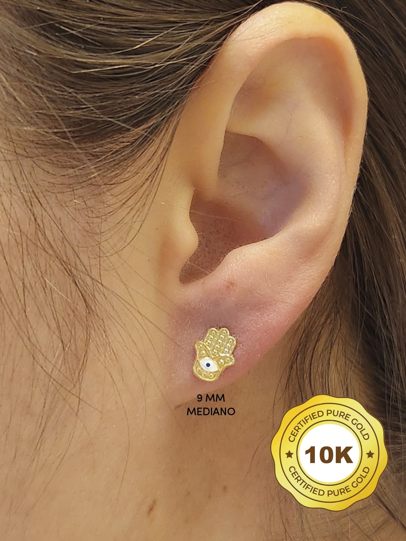 Par de Broquel mano de Fátima GRANDE oro 10k dorado