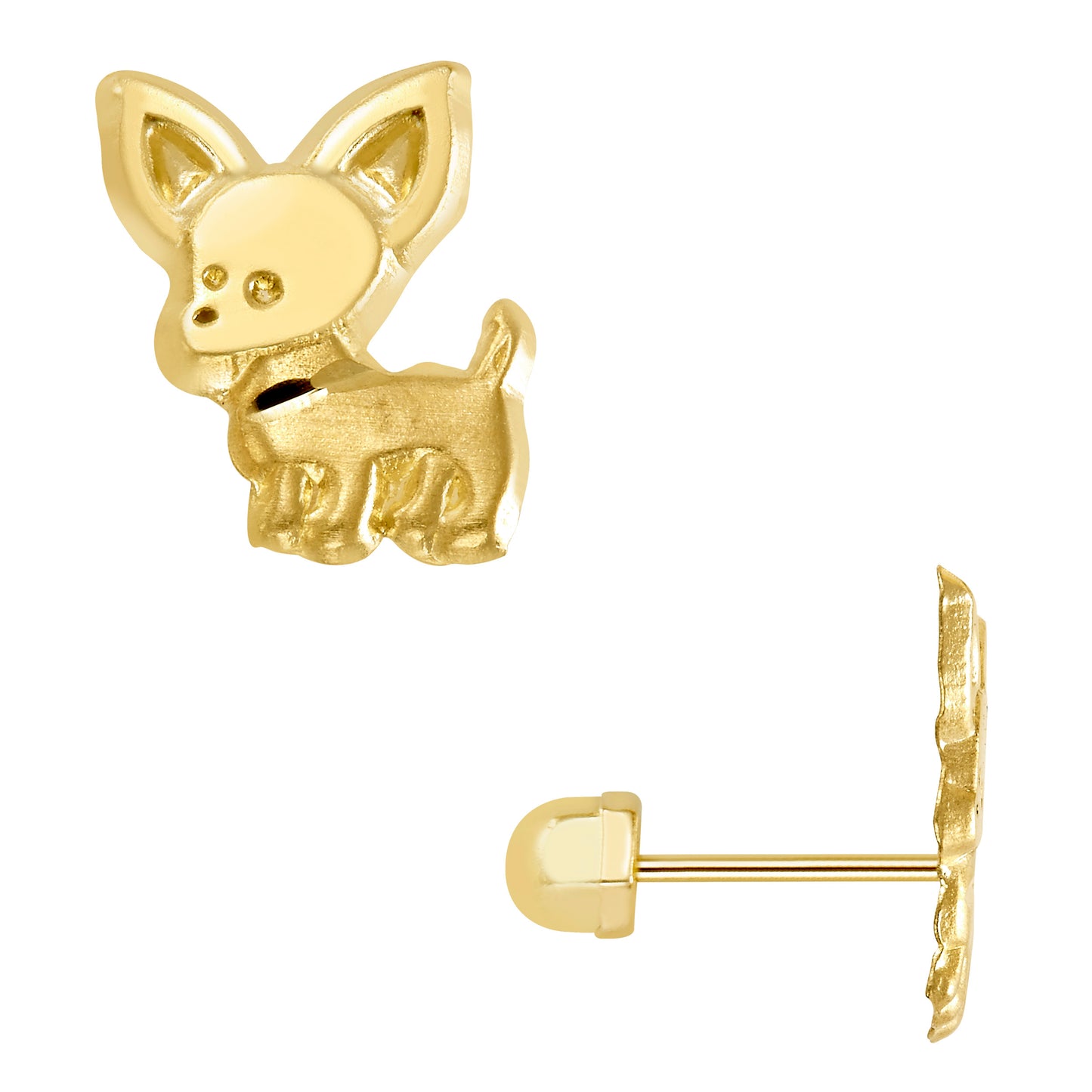 Par o Pieza de Broquel Perro Chihuahua Oro 10k DORADO