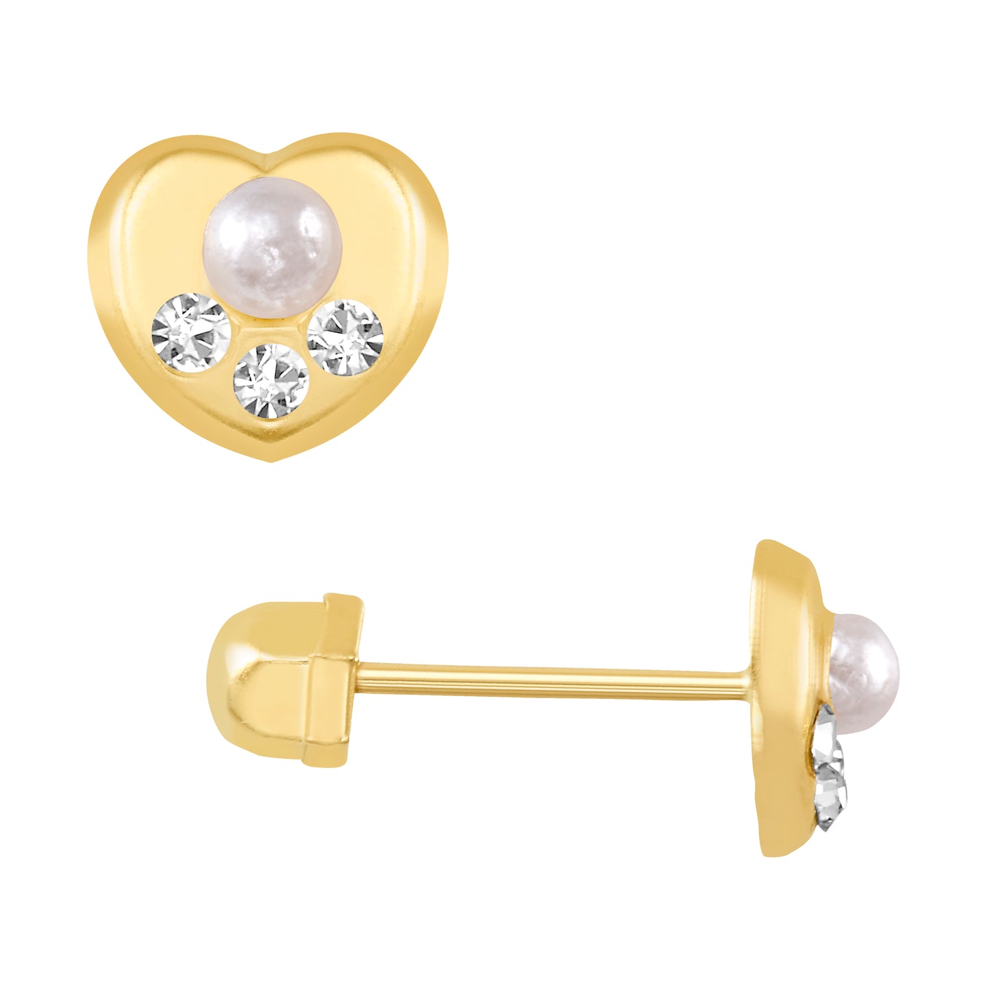 Par o Pieza de Broquel Corazón Golden con Perla Natural y Zirconia Oro 10k DORADO