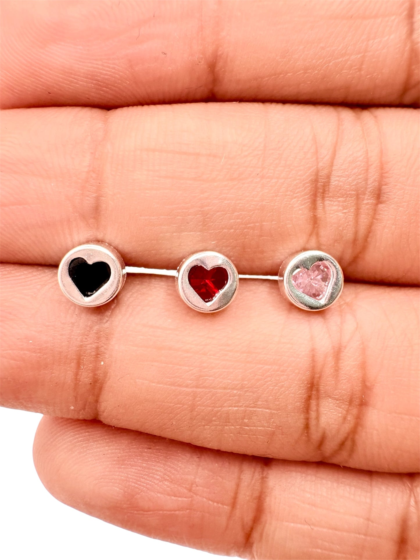 Par broquel corazón biselado Plata 925