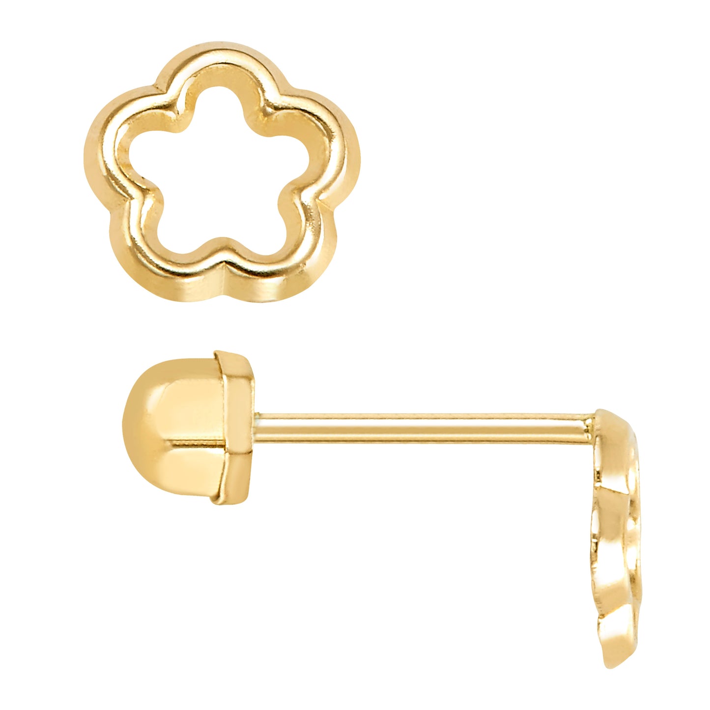 Par de Broqueles flor contorno silueta oro 10k