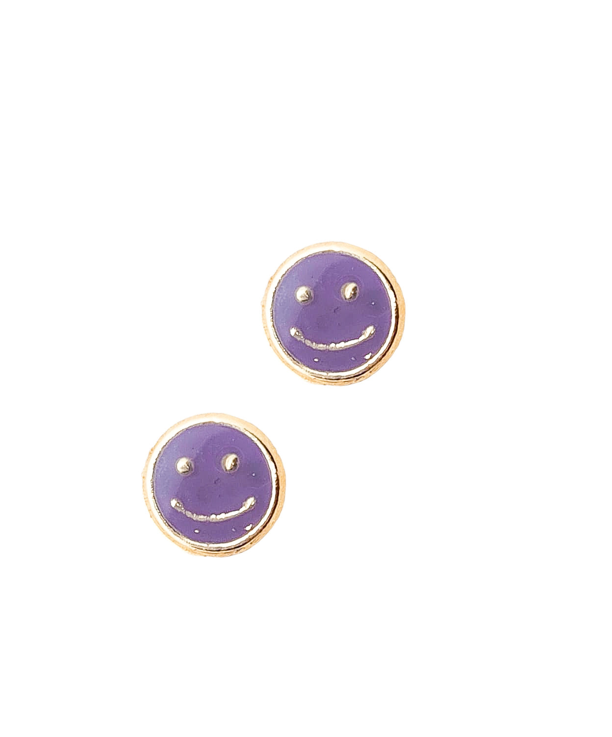 Par o Pieza de Broquel Happy Face Esmalte Morado Oro 10k DORADO
