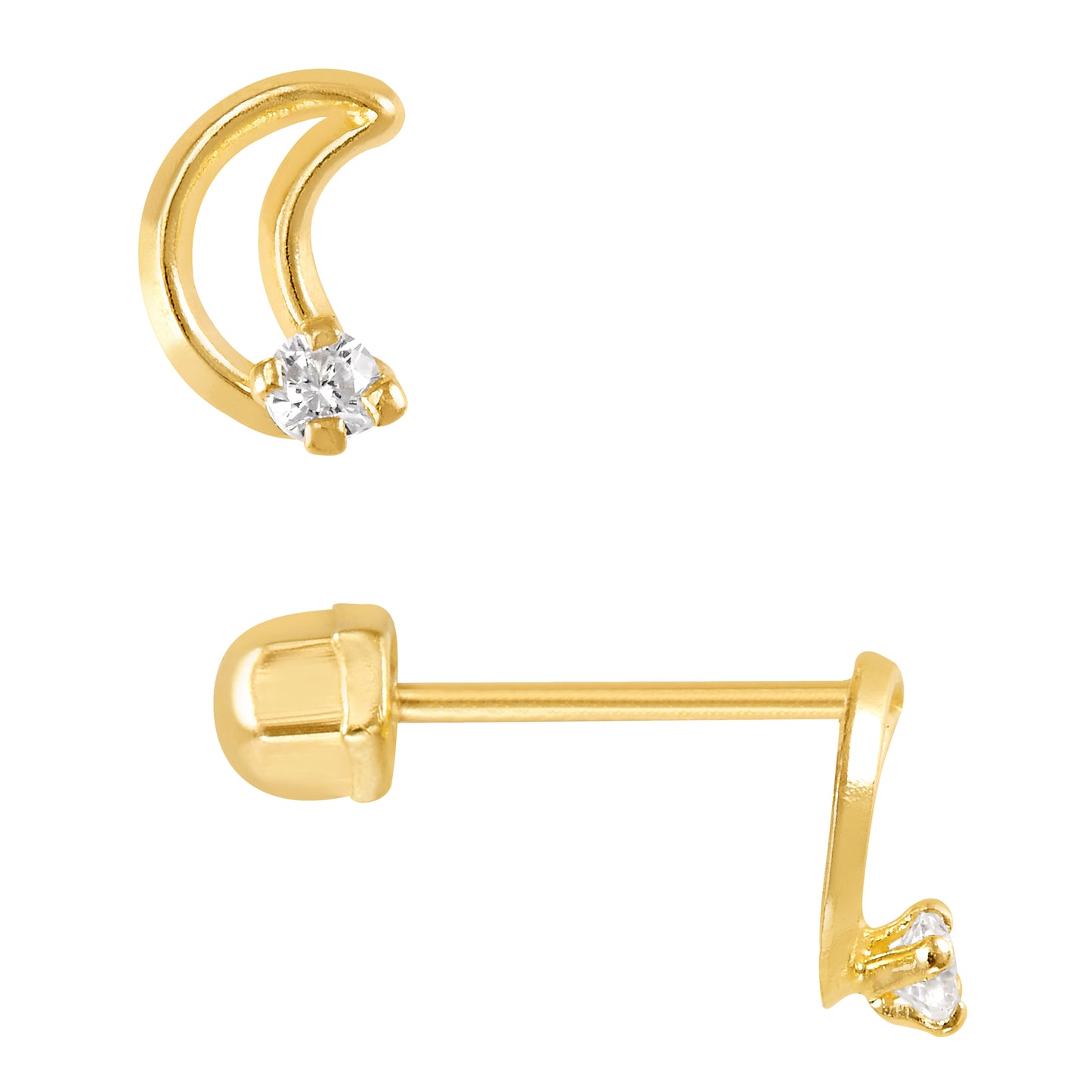 Par o pieza de Broquel luna montadura con zirconia oro 10k DORADO