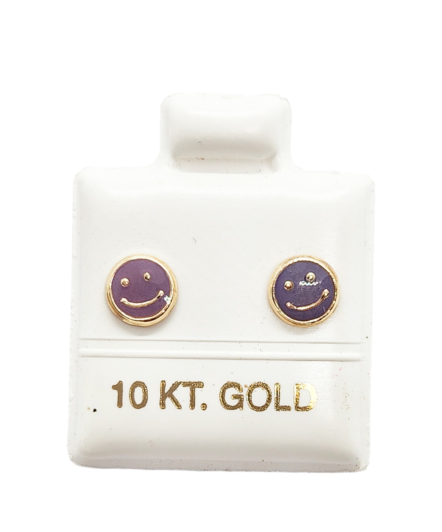 Par o Pieza de Broquel Happy Face Esmalte Morado Oro 10k DORADO