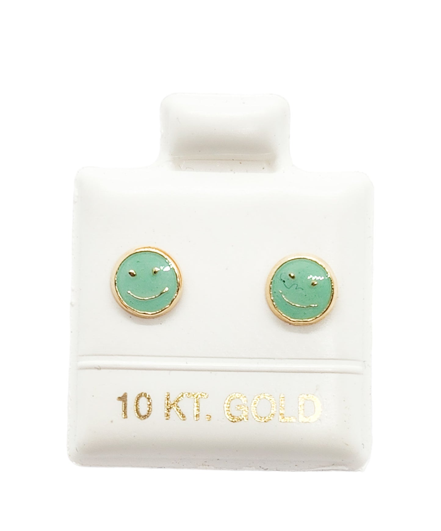 Par o Pieza de Broquel Happy Face Esmalte Verde Menta Oro 10k DORADO