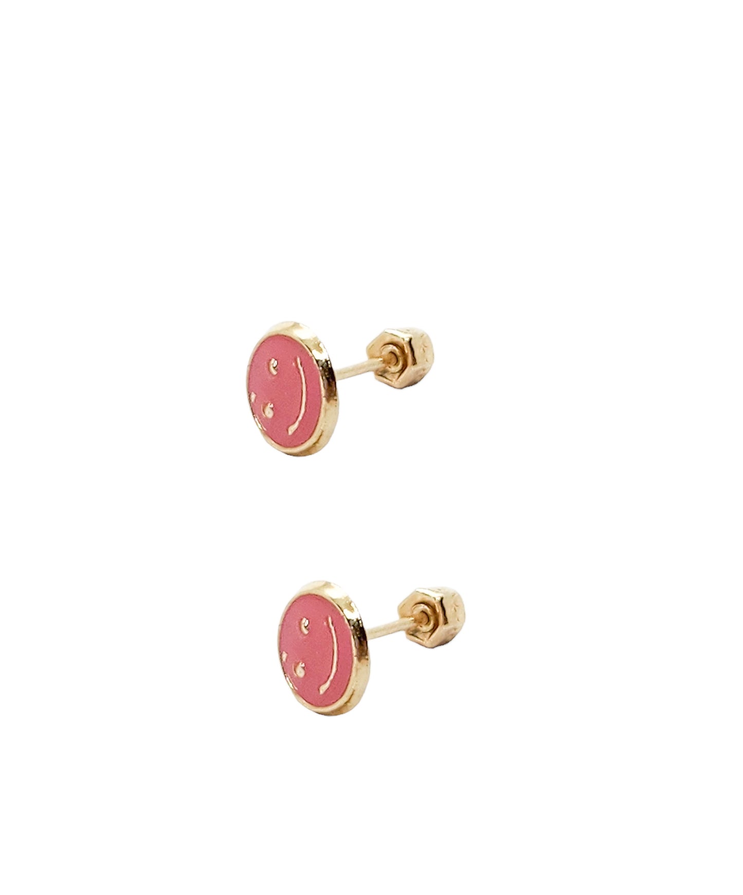 Par o Pieza de Broquel Happy Face Esmalte Rosa Oro 10k DORADO