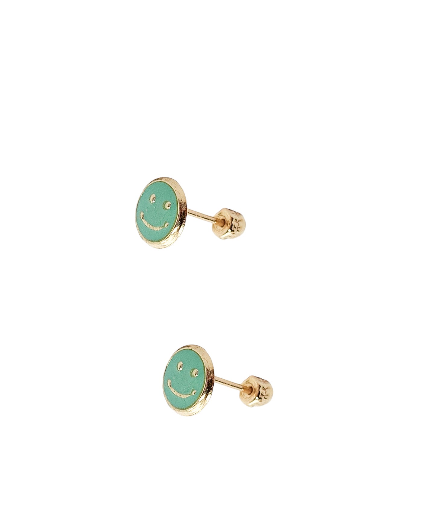 Par o Pieza de Broquel Happy Face Esmalte Verde Menta Oro 10k DORADO