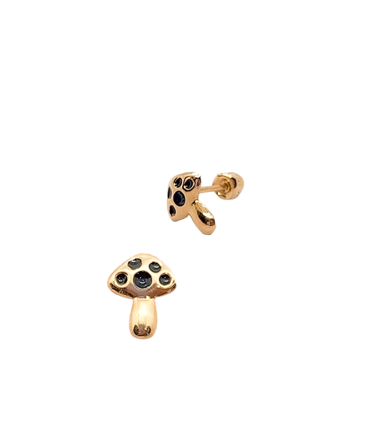 Par o Pieza de Broquel Hongo Esmalte Negro Oro 10k DORADO