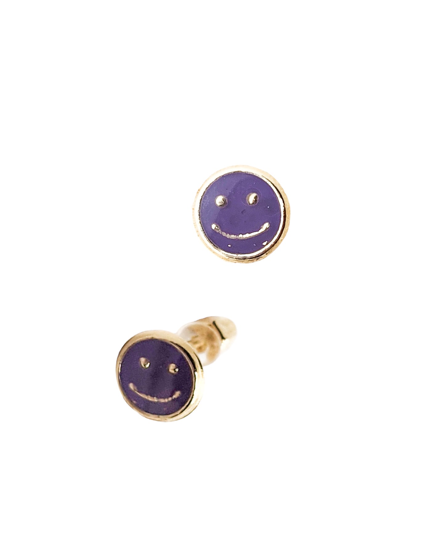 Par o Pieza de Broquel Happy Face Esmalte Morado Oro 10k DORADO