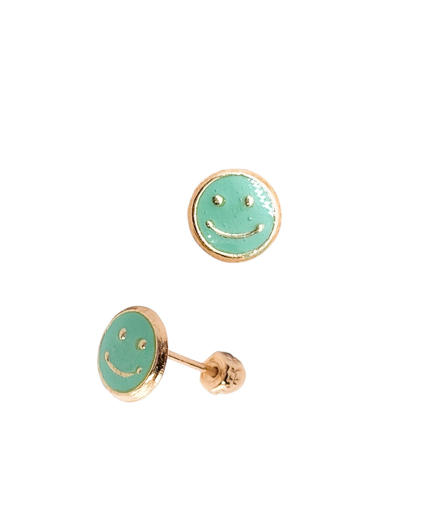 Par o Pieza de Broquel Happy Face Esmalte Verde Menta Oro 10k DORADO