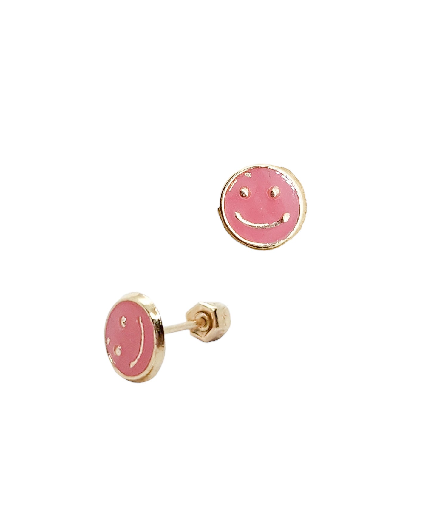 Par o Pieza de Broquel Happy Face Esmalte Rosa Oro 10k DORADO