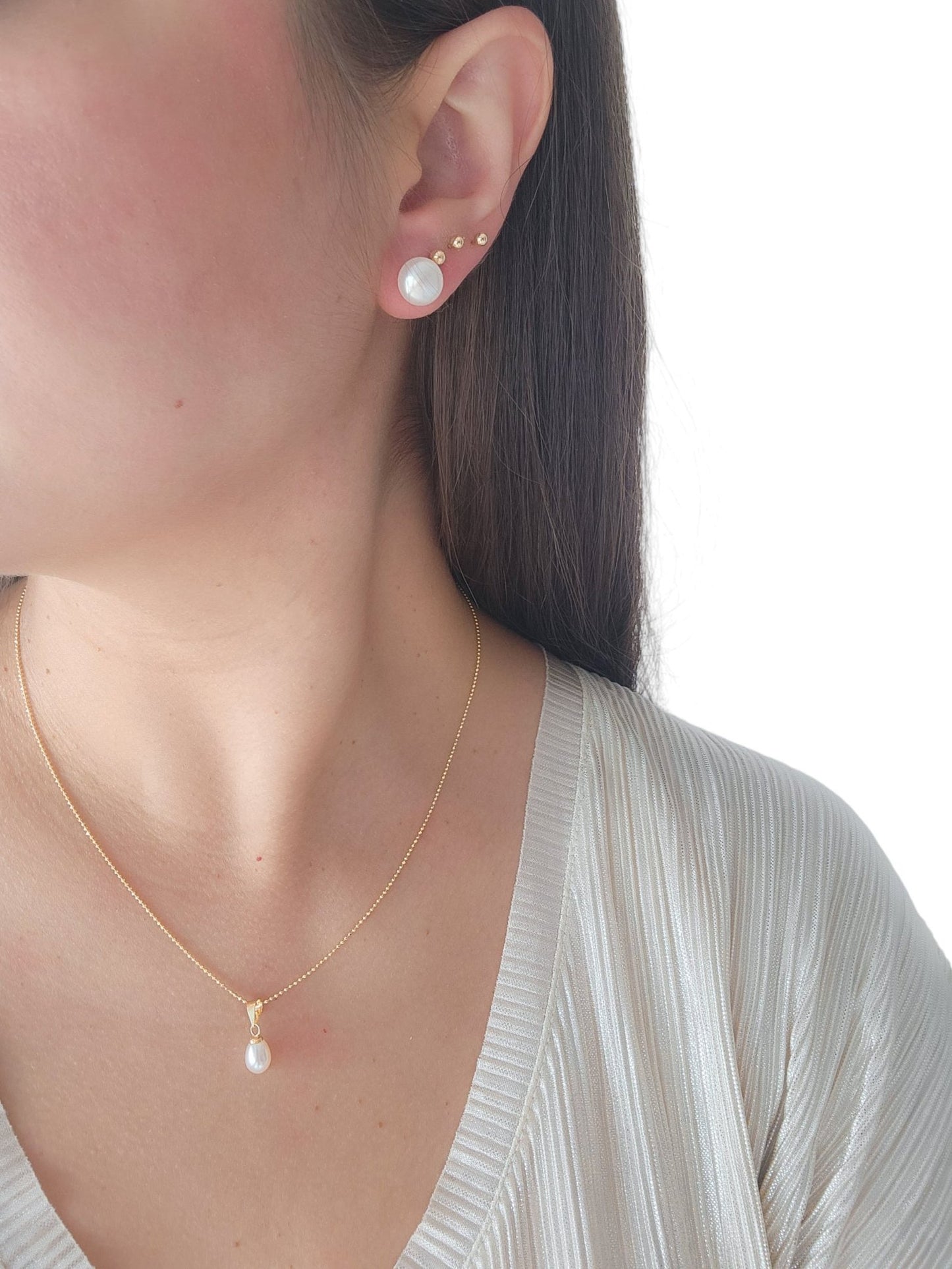 Par de Broquel perla natural XL oro 10k DORADO