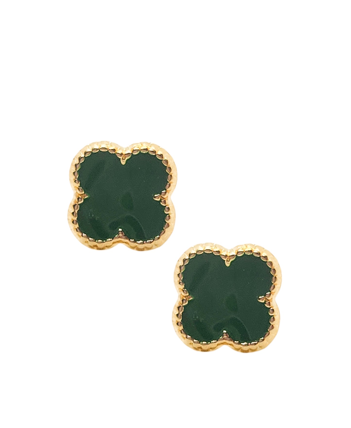Par de Broquel trébol CHICO y GRANDE esmalte verde oro de 10k DORADO