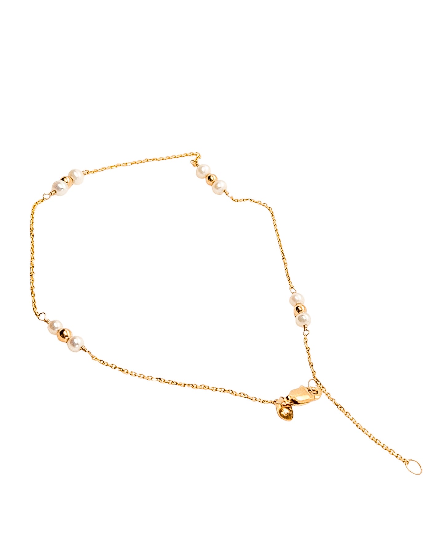 Tobillera de bolitas con perla natural oro 10k