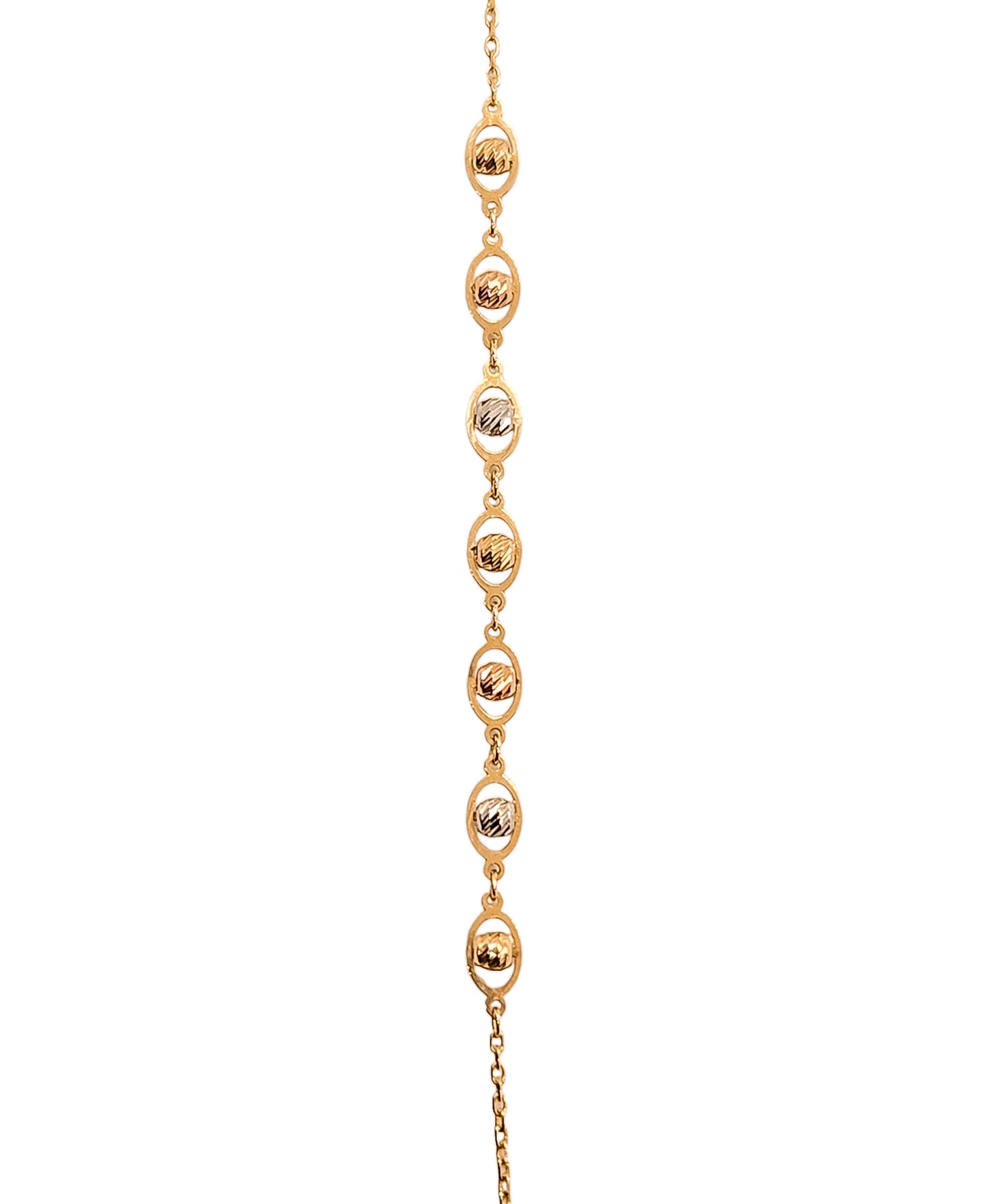 Pulsera con bolitas facetadas en 3 oros 10k