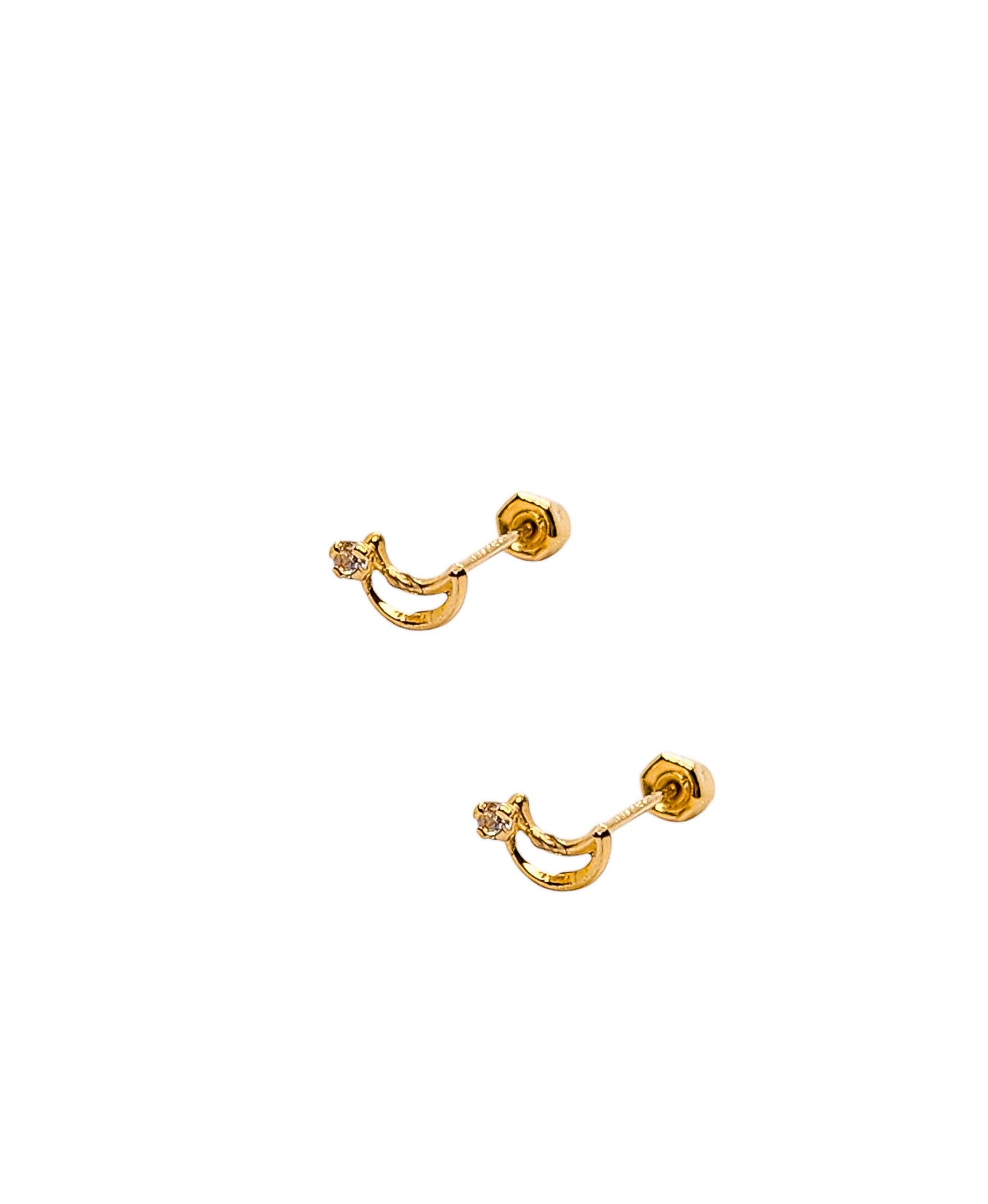 Par o pieza de Broquel luna montadura con zirconia oro 10k DORADO