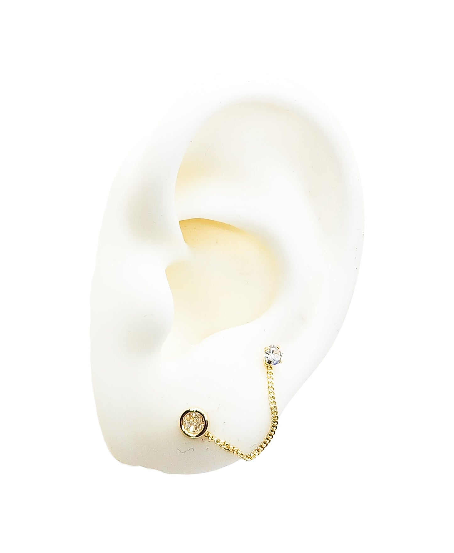 Pieza broquel de cadenita redondo con zirconia oro 10k