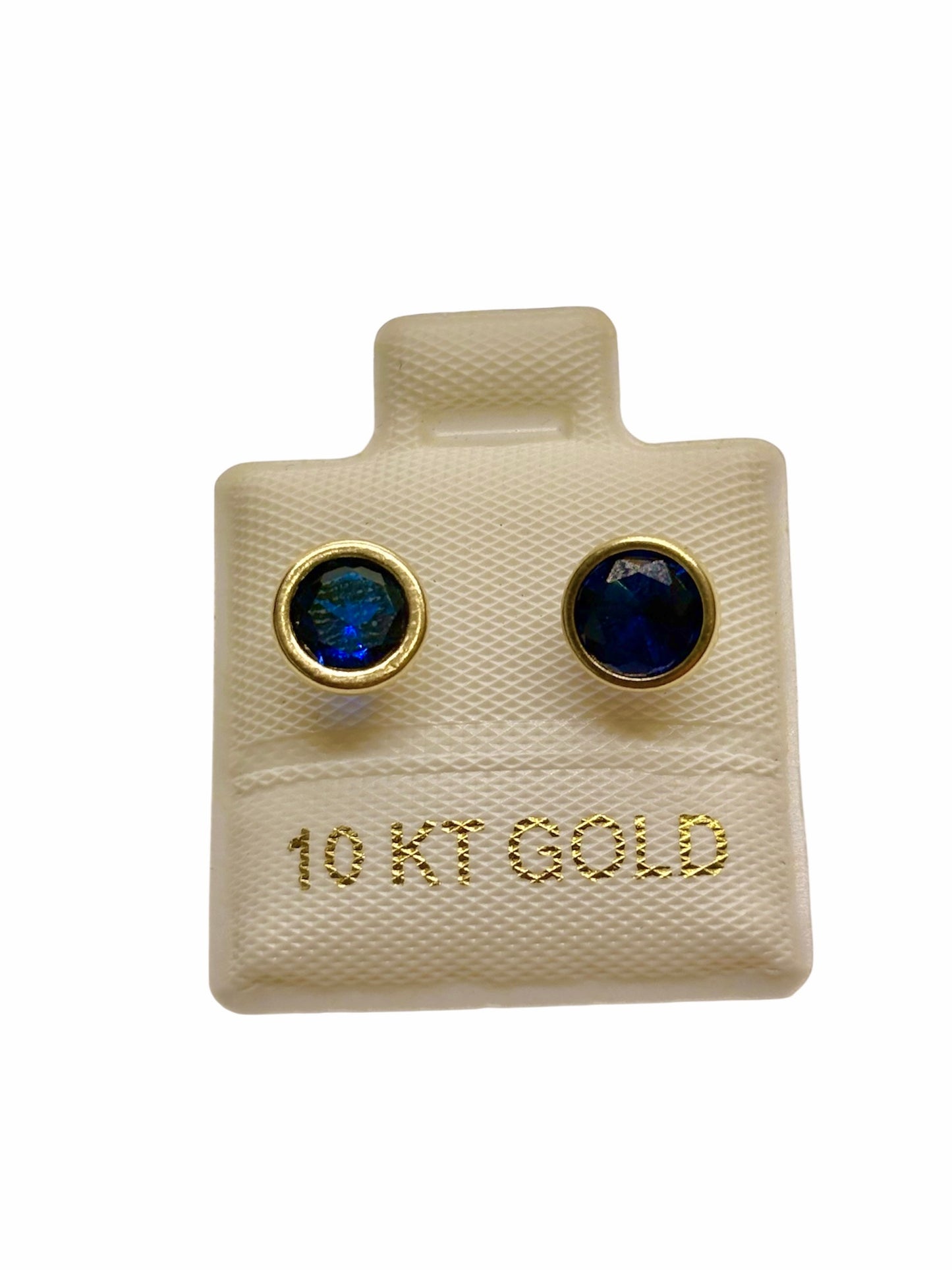 Par de Broquel básico con circonita color Azul echo de ORO 10K