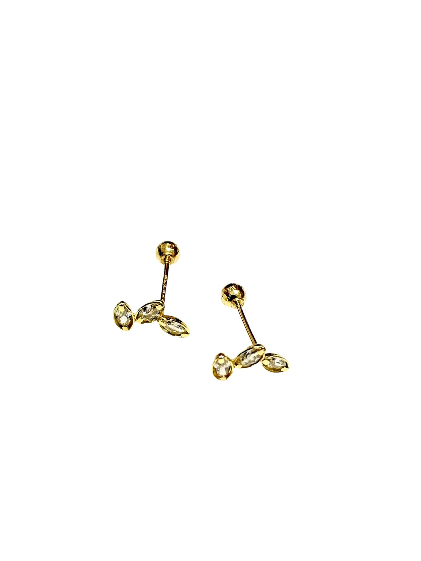 Par de broquel curvo floral con circonia Oro 10K
