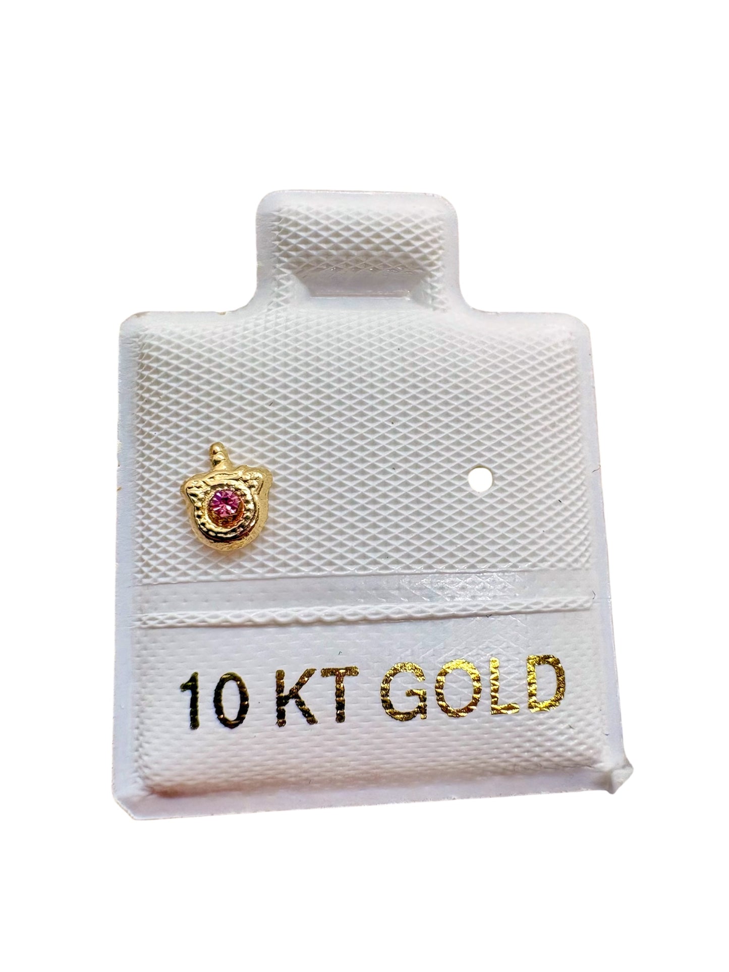 Par o pieza Broquel unicornio piedra rosa ORO 10K