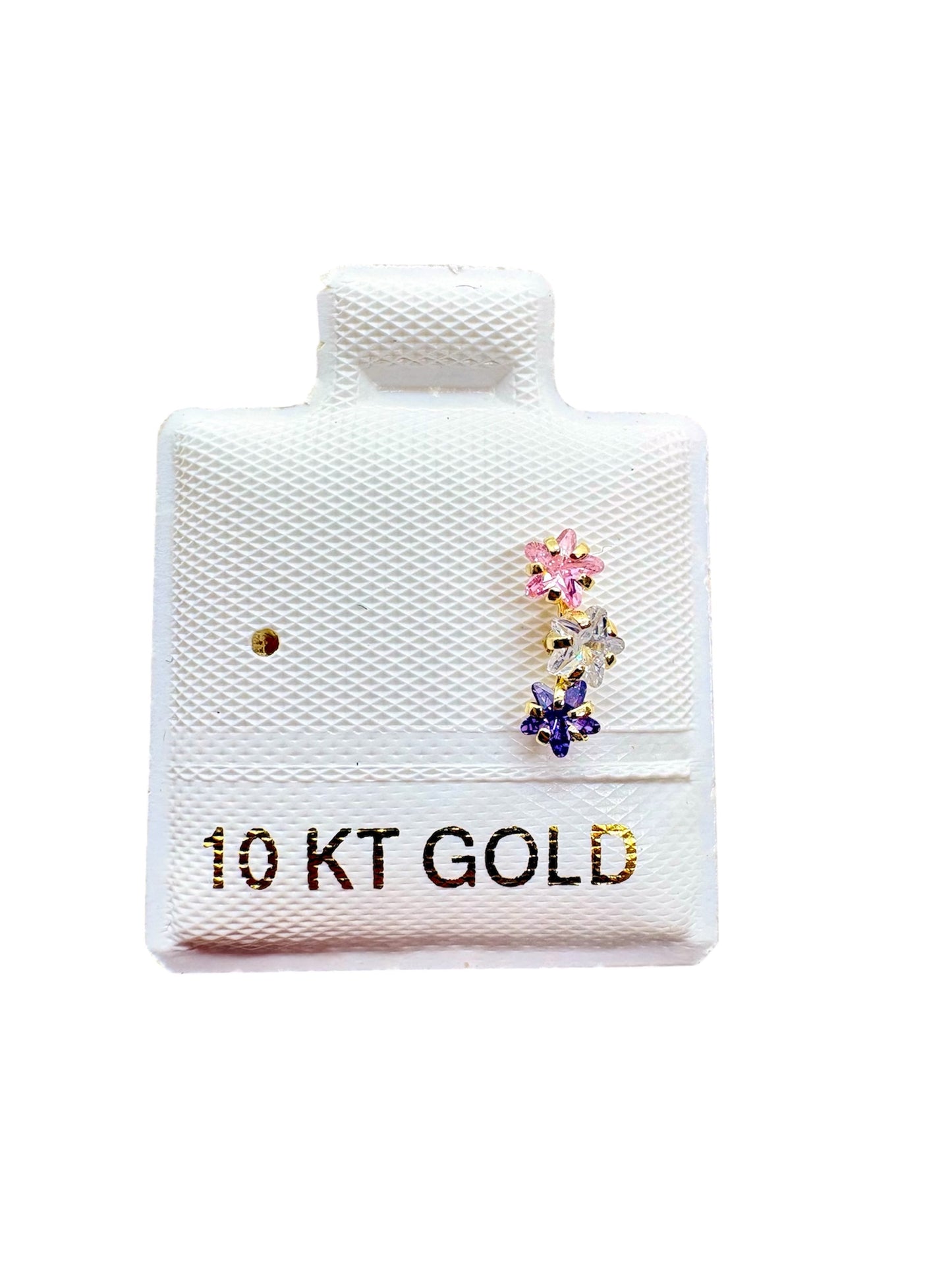 Par o pieza Broquel Curvo 3 piedras colores ORO 10K