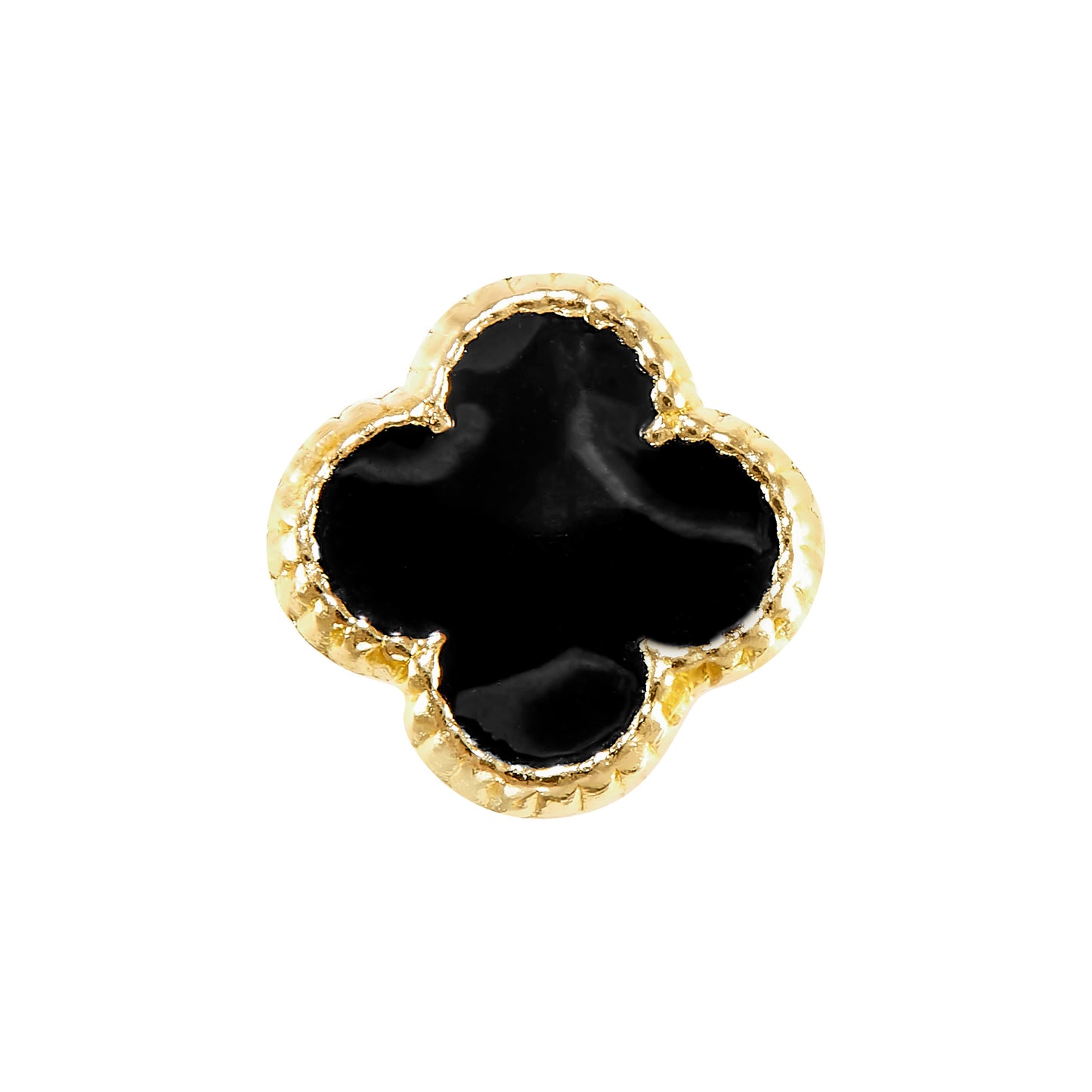 Par de Broquel trébol esmalte negro CHICO y GRANDE oro de 10k DORADO