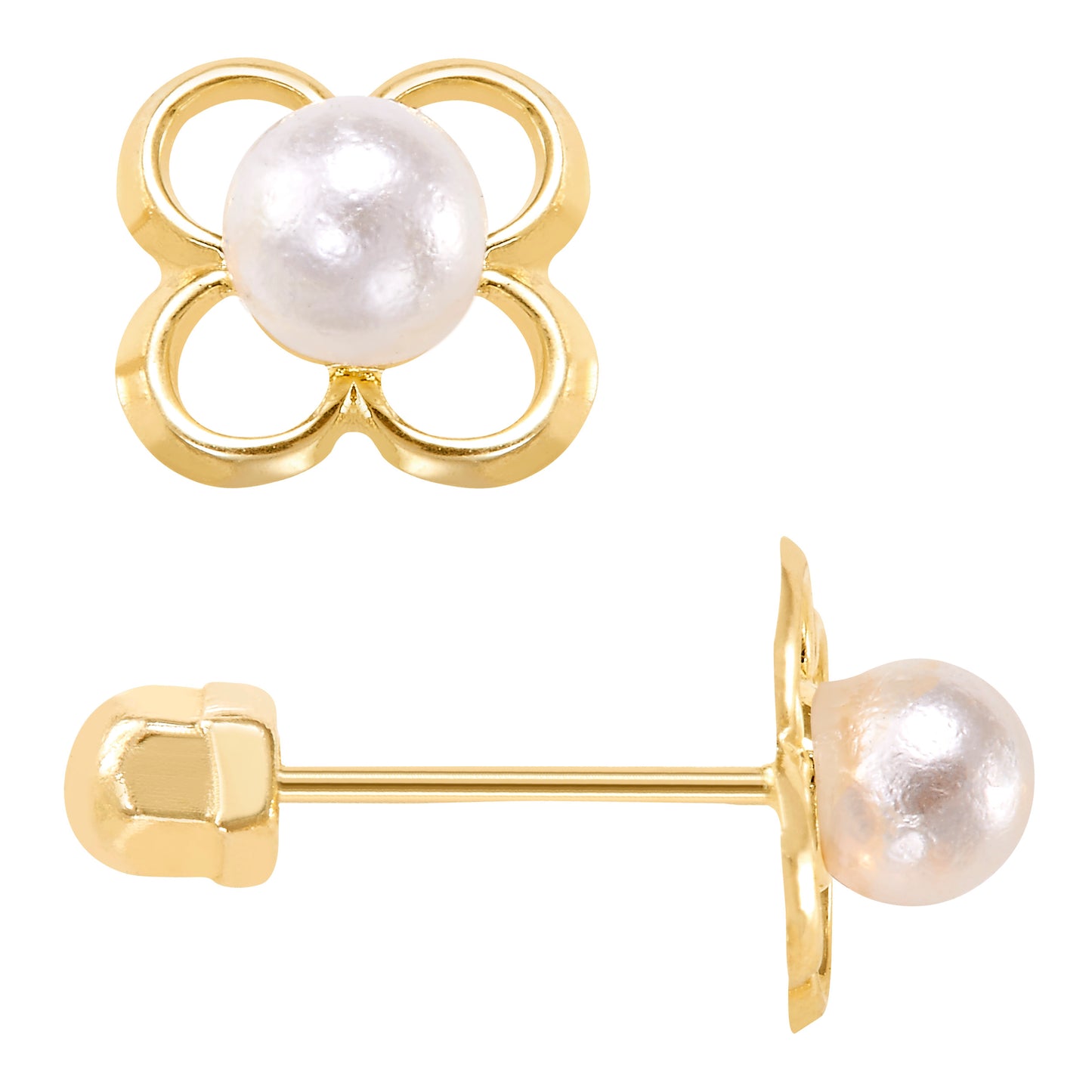 Par de Broquel trébol perla blanca natural oro 10k DORADO