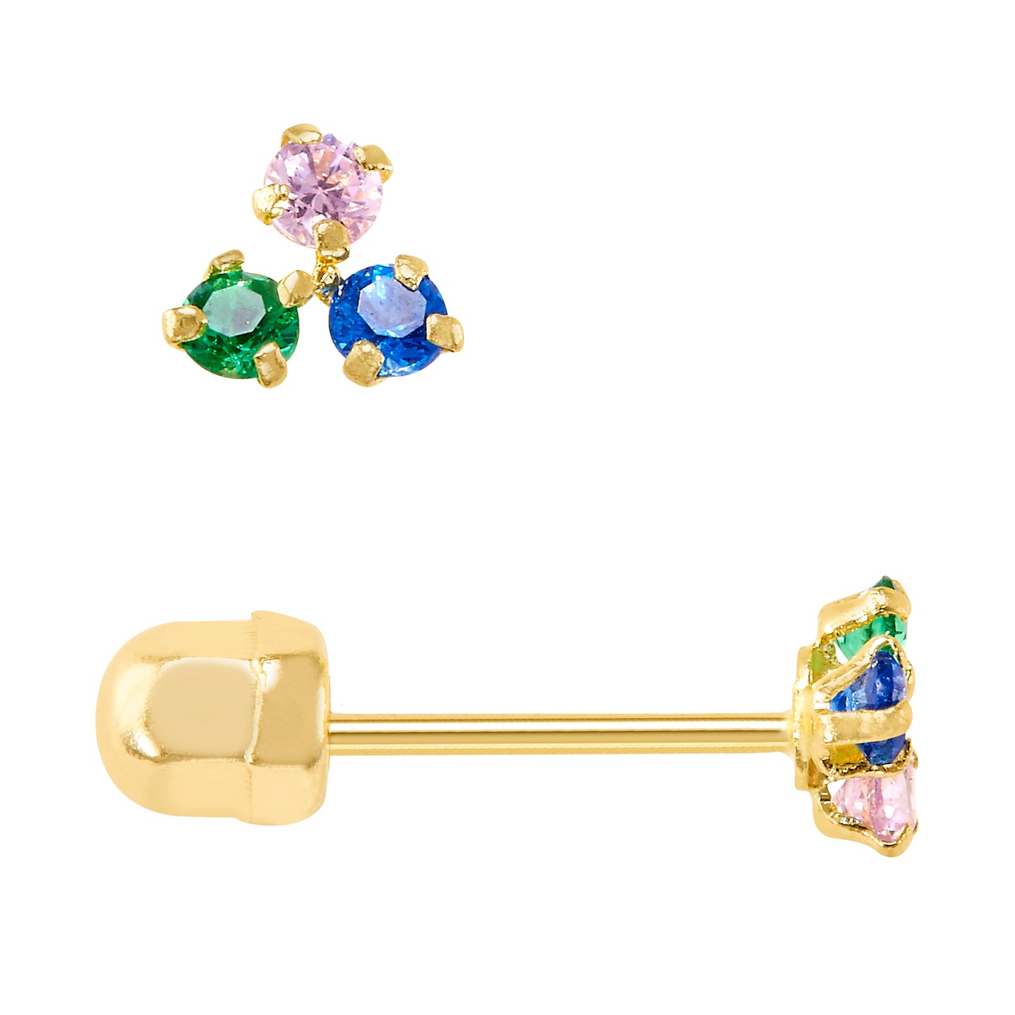 Par de Broquel triple chispita trecillo multicolor oro de 10k DORADO