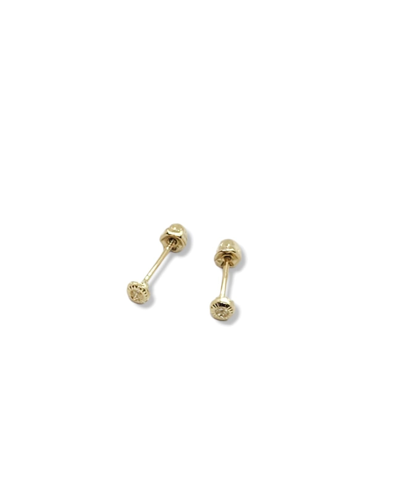 Par o Pieza de Broquel Bisel con Piedra Blanca Mini oro 10k