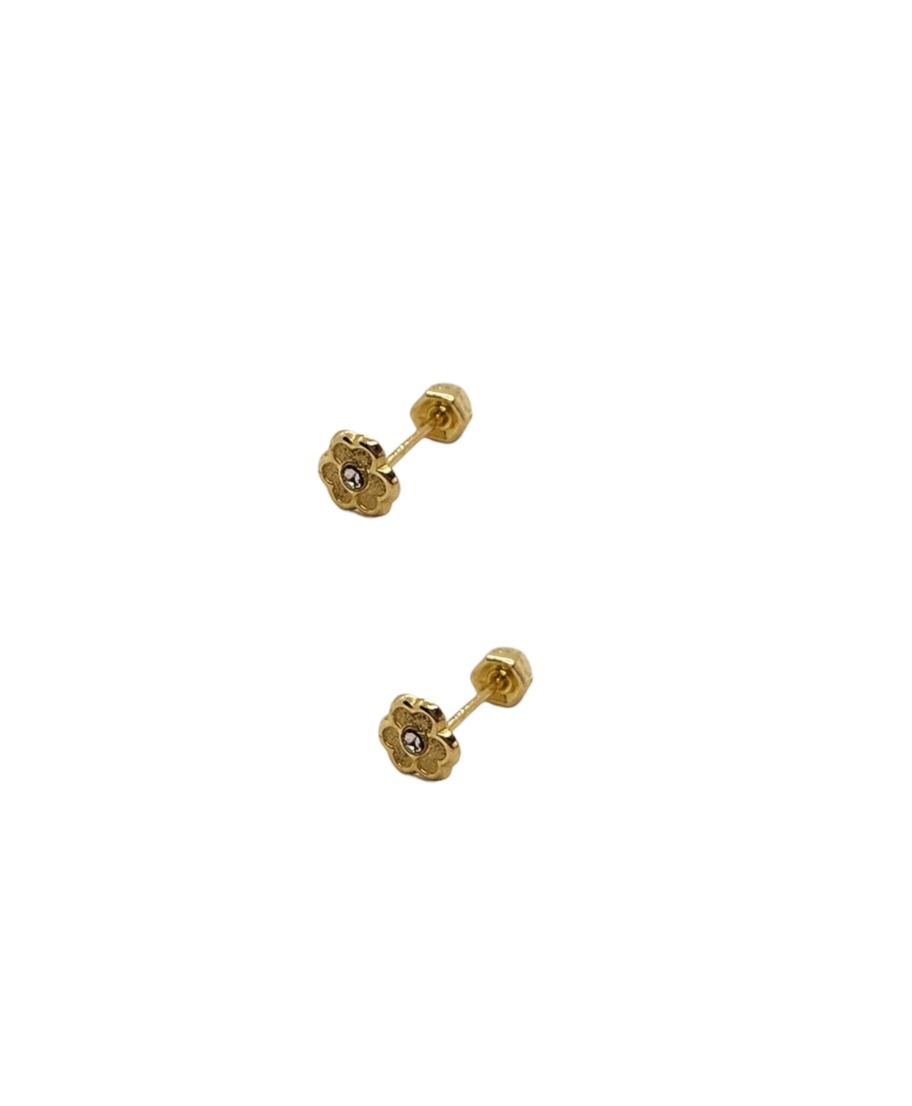 Par o Pieza de Broquel Trébol Flor con Zirconia Blanca Mini Oro de 10k DORADO
