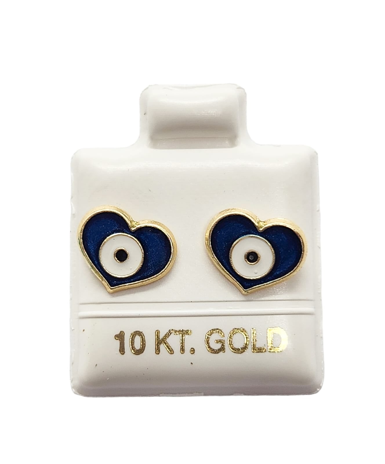 Par de Broquel ojo turco corazón esmalte oro 10k DORADO