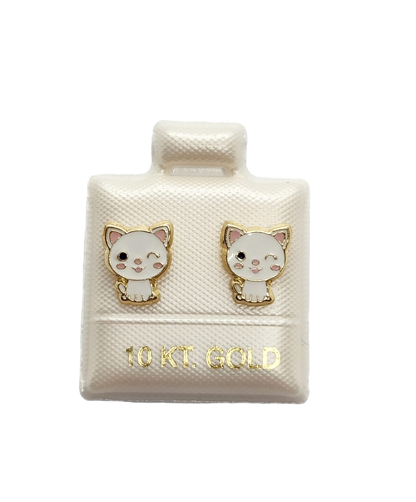 Par de Broquel gato Michi esmalte oro 10k DORADO
