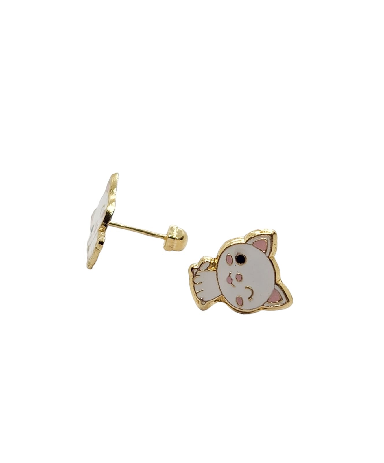 Par de Broquel gato Michi esmalte oro 10k DORADO
