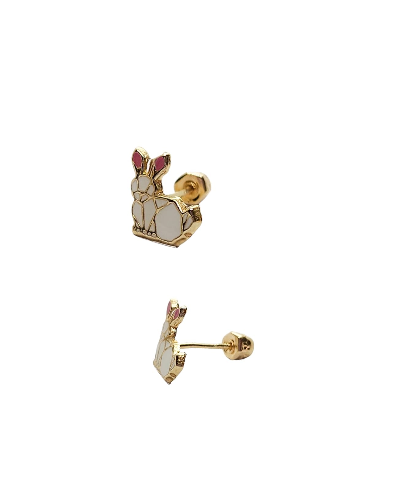 Par o Pieza de Broquel Conejo Esmalte Oro 10k DORADO
