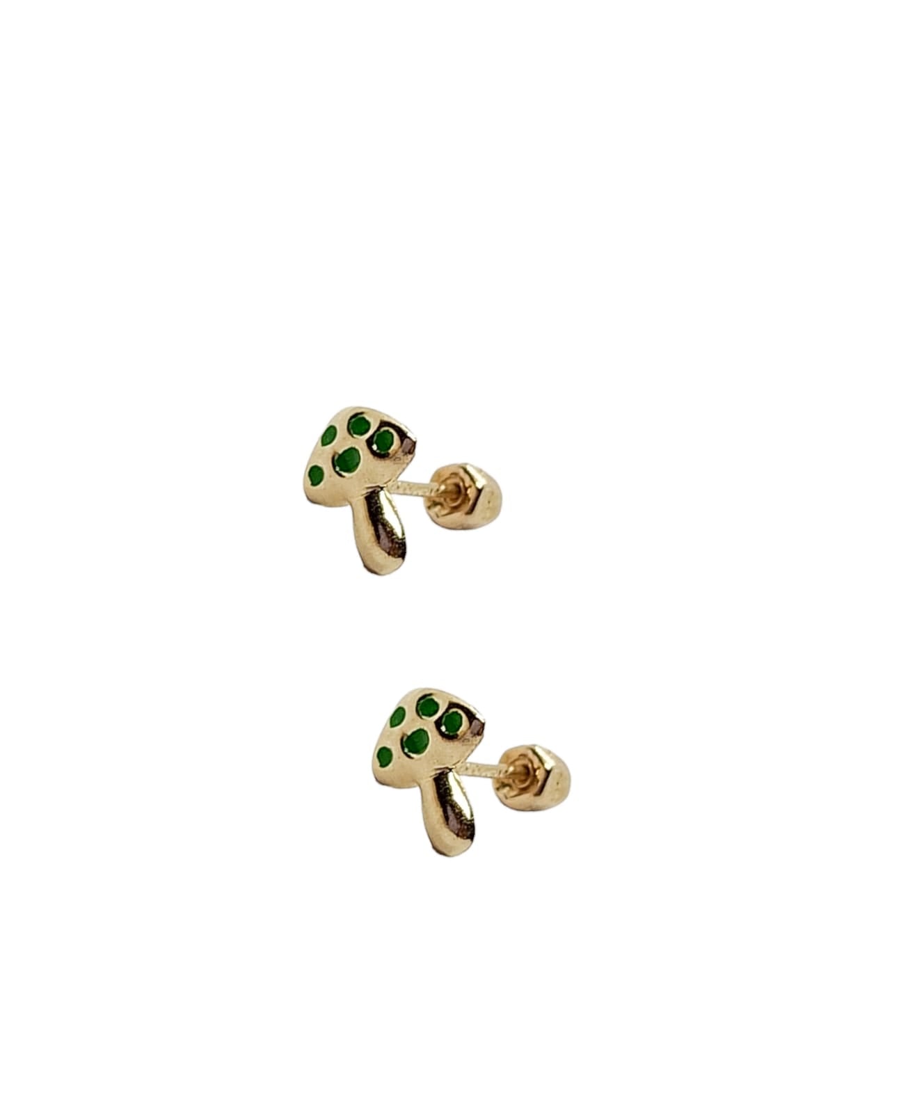Par de Broquel hongo esmalte (verde, rojo y negro) oro 10k DORADO