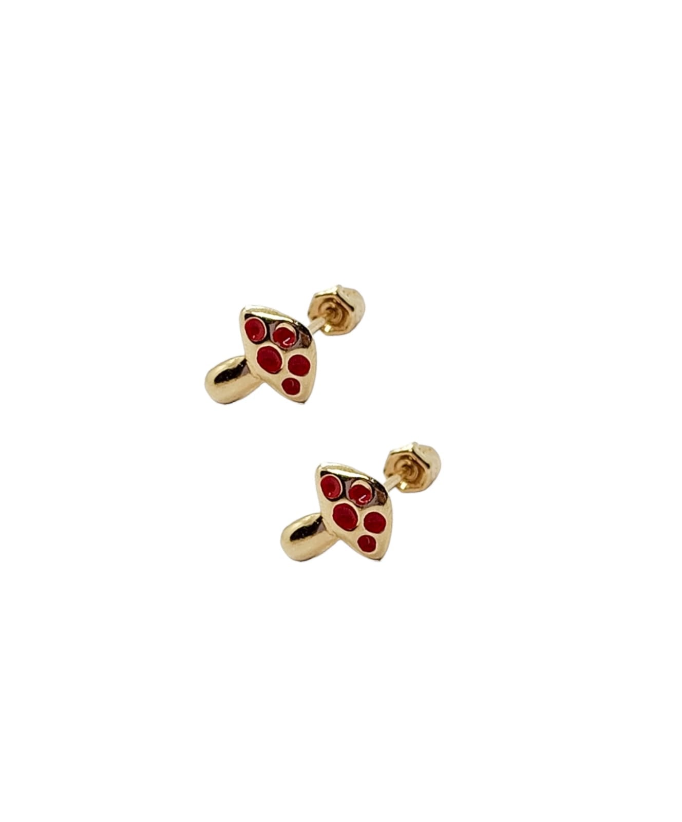Par de Broquel hongo esmalte (verde, rojo y negro) oro 10k DORADO