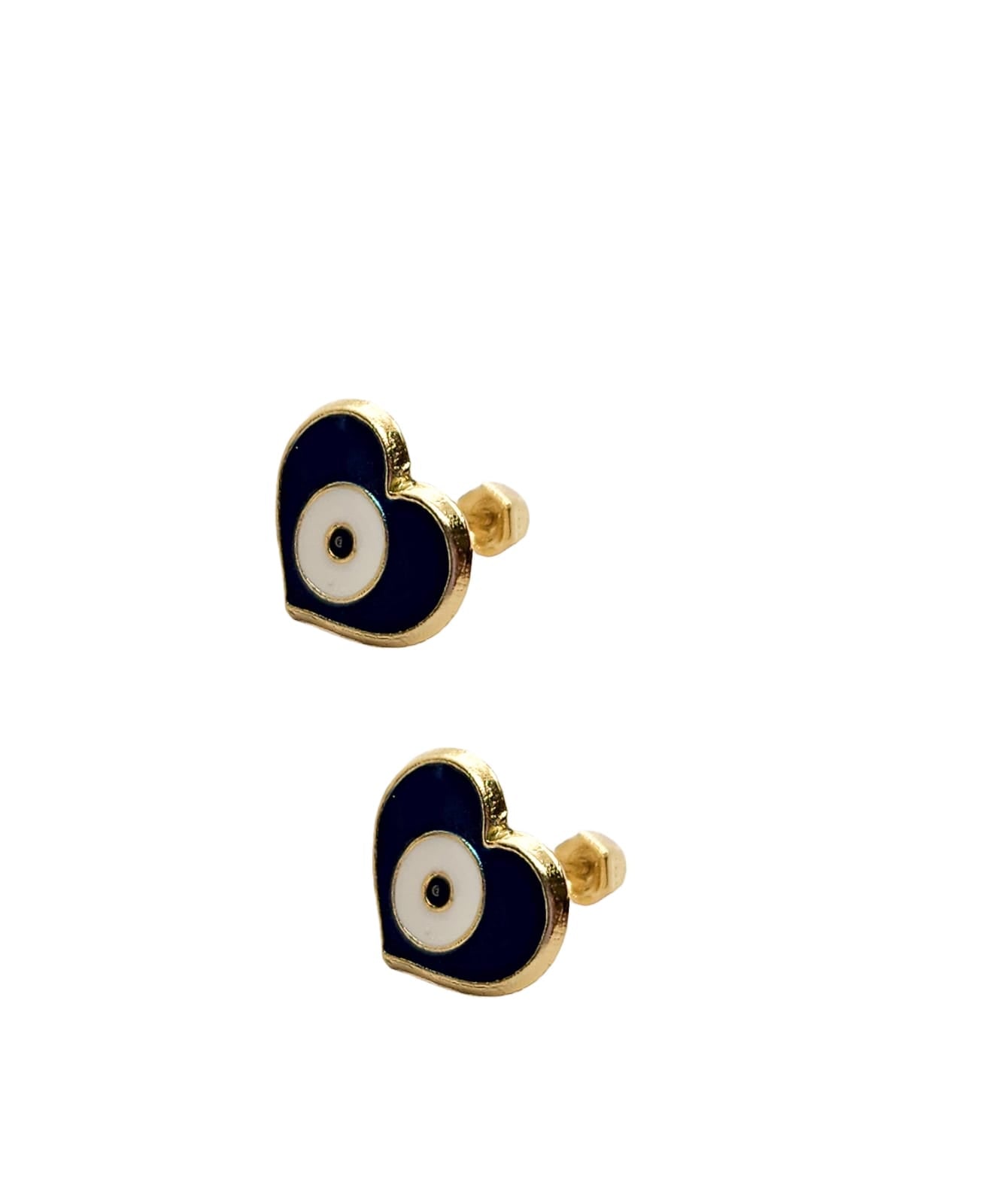 Par de Broquel ojo turco corazón esmalte oro 10k DORADO