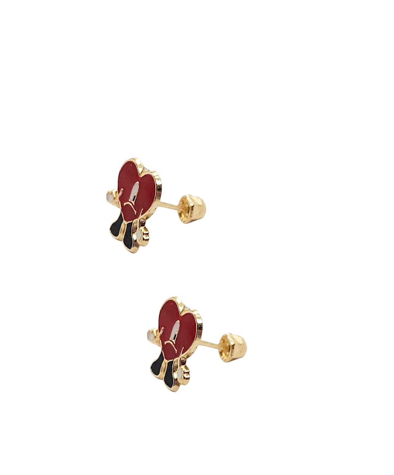 Par o pieza de Broquel corazón triste esmalte oro 10k DORADO