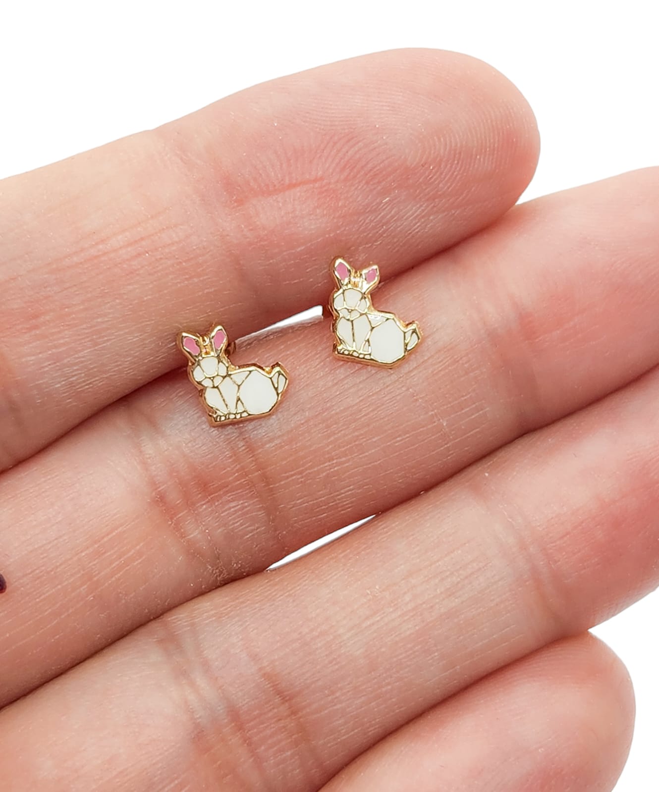Par o Pieza de Broquel Conejo Esmalte Oro 10k DORADO