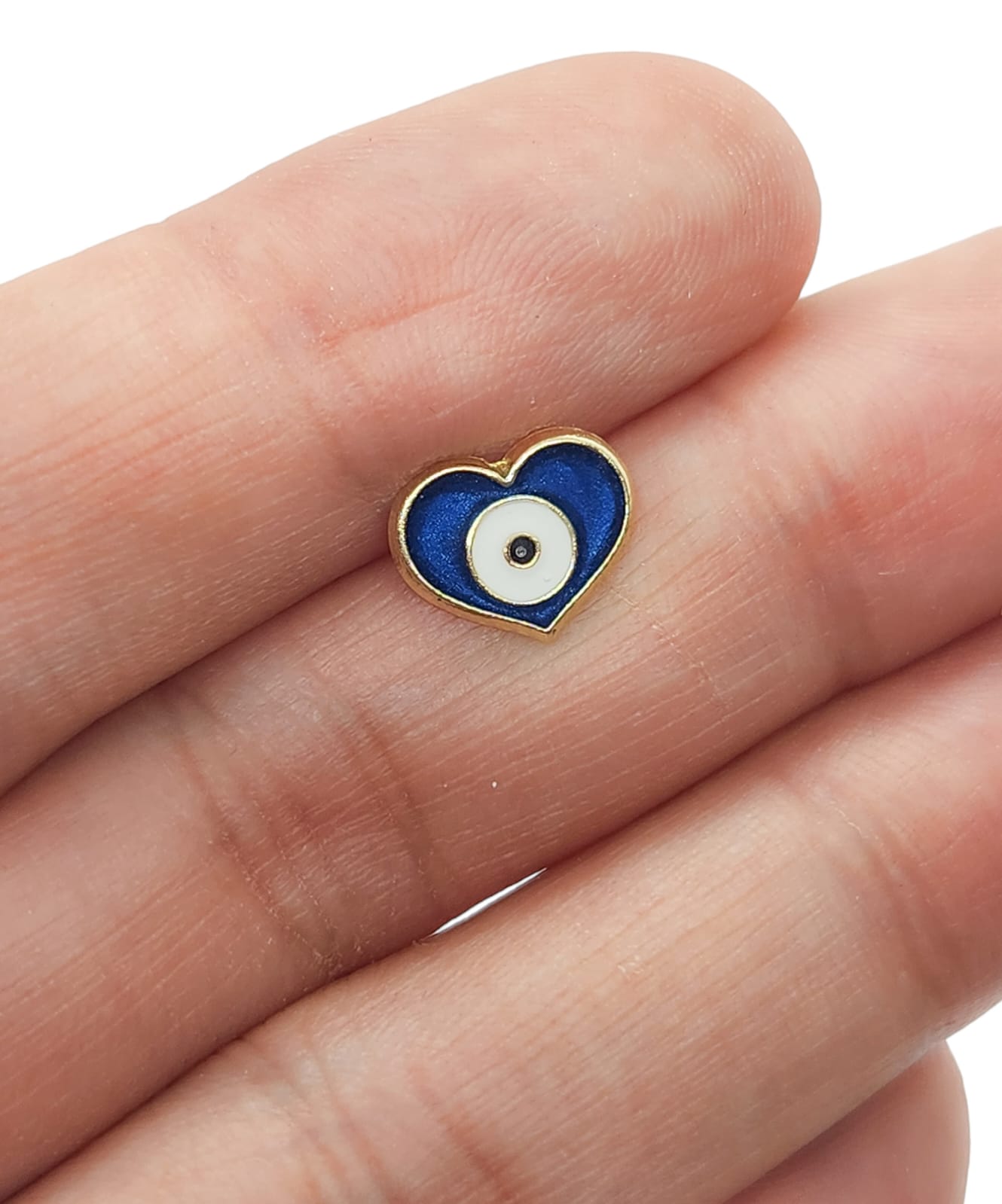 Par de Broquel ojo turco corazón esmalte oro 10k DORADO