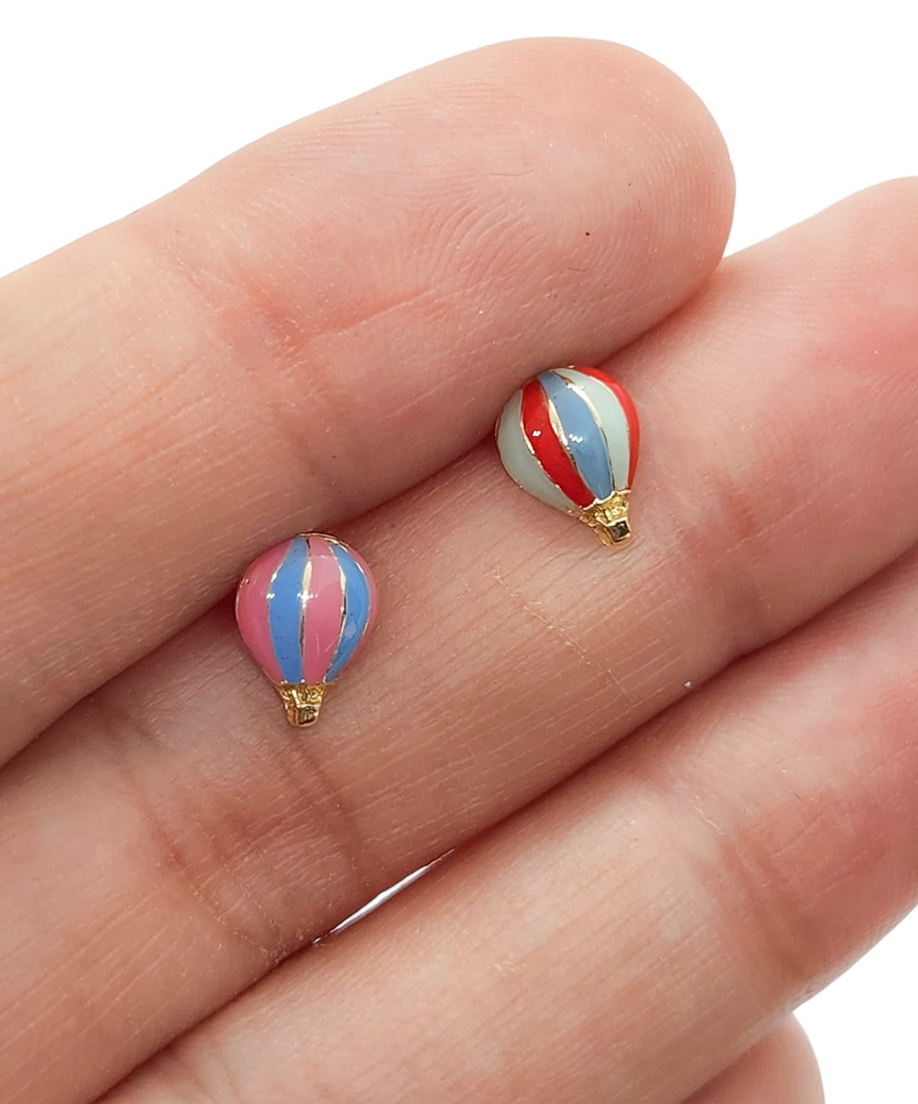 Par o Pieza de Broquel Globo Esmalte Rojo Azul Verde Oro 10k DORADO