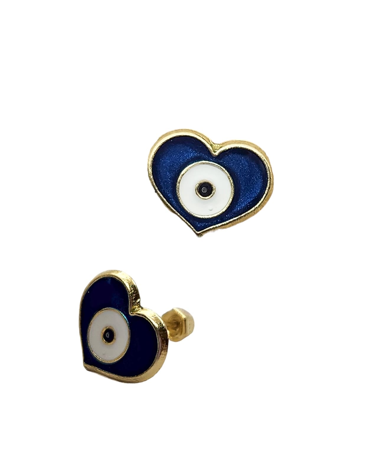 Par de Broquel ojo turco corazón esmalte oro 10k DORADO