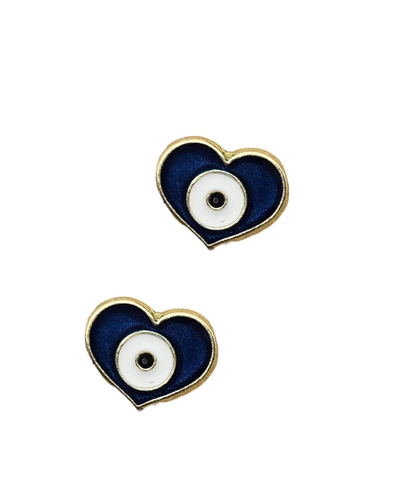 Par de Broquel ojo turco corazón esmalte oro 10k DORADO