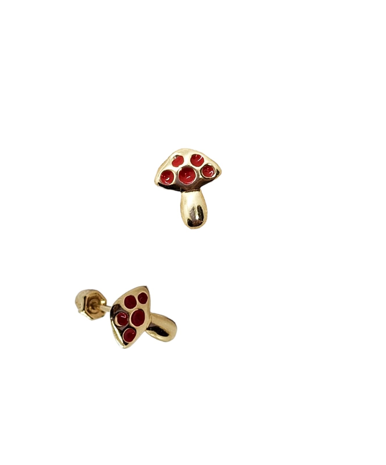 Par de Broquel hongo esmalte (verde, rojo y negro) oro 10k DORADO