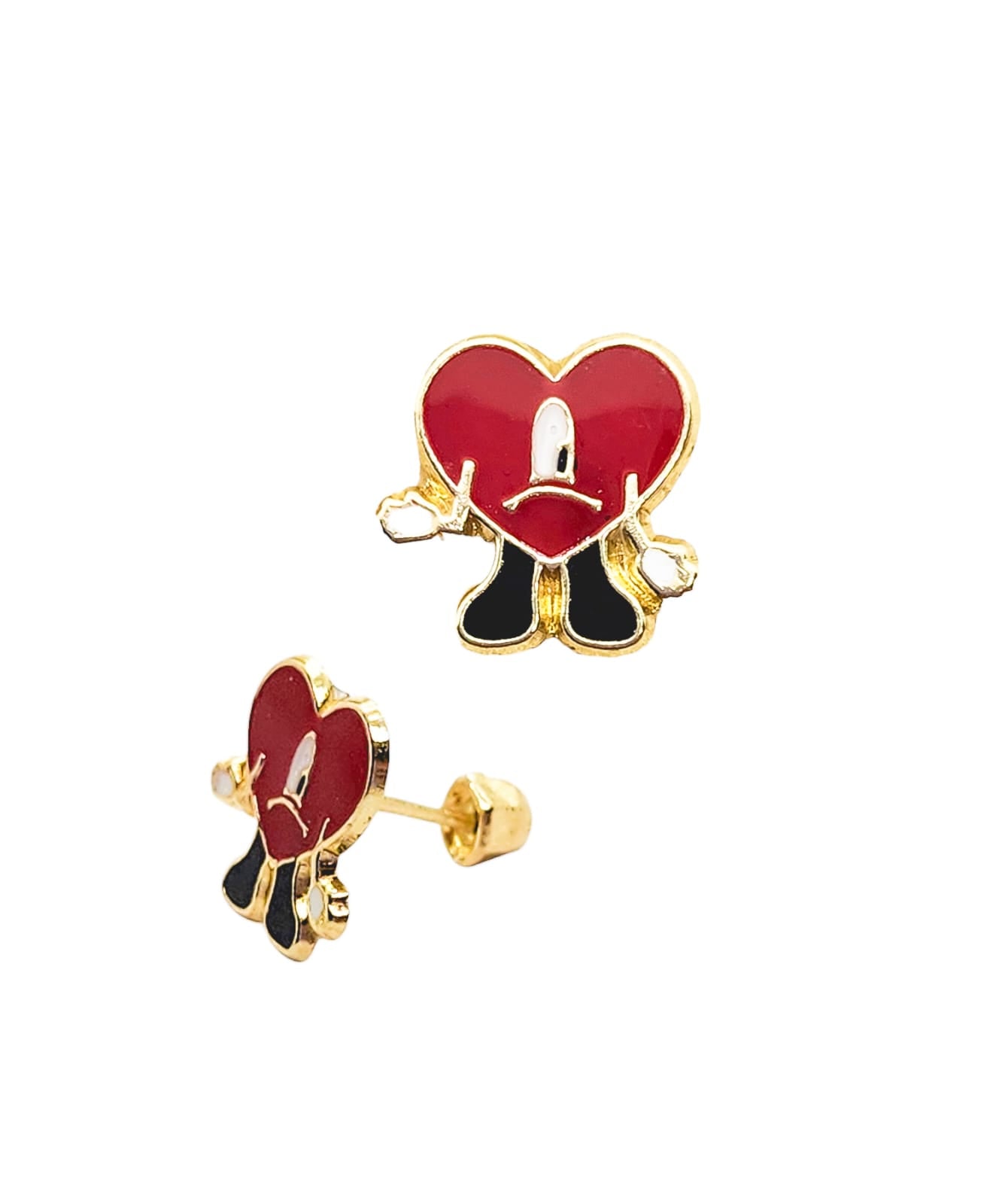 Par o pieza de Broquel corazón triste esmalte oro 10k DORADO