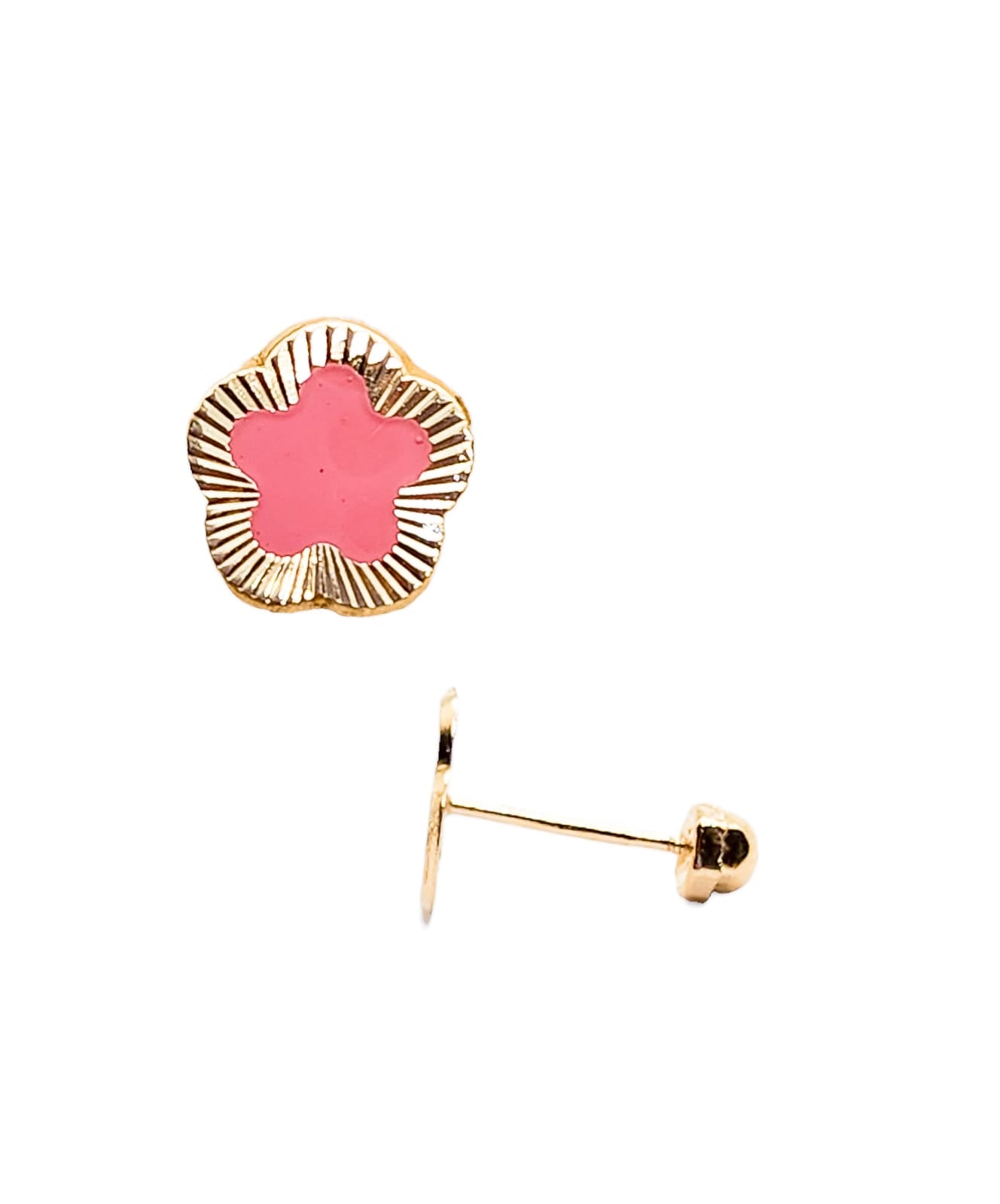 Par de Broquel flor Rosa esmalte diamantado oro 10k DORADO
