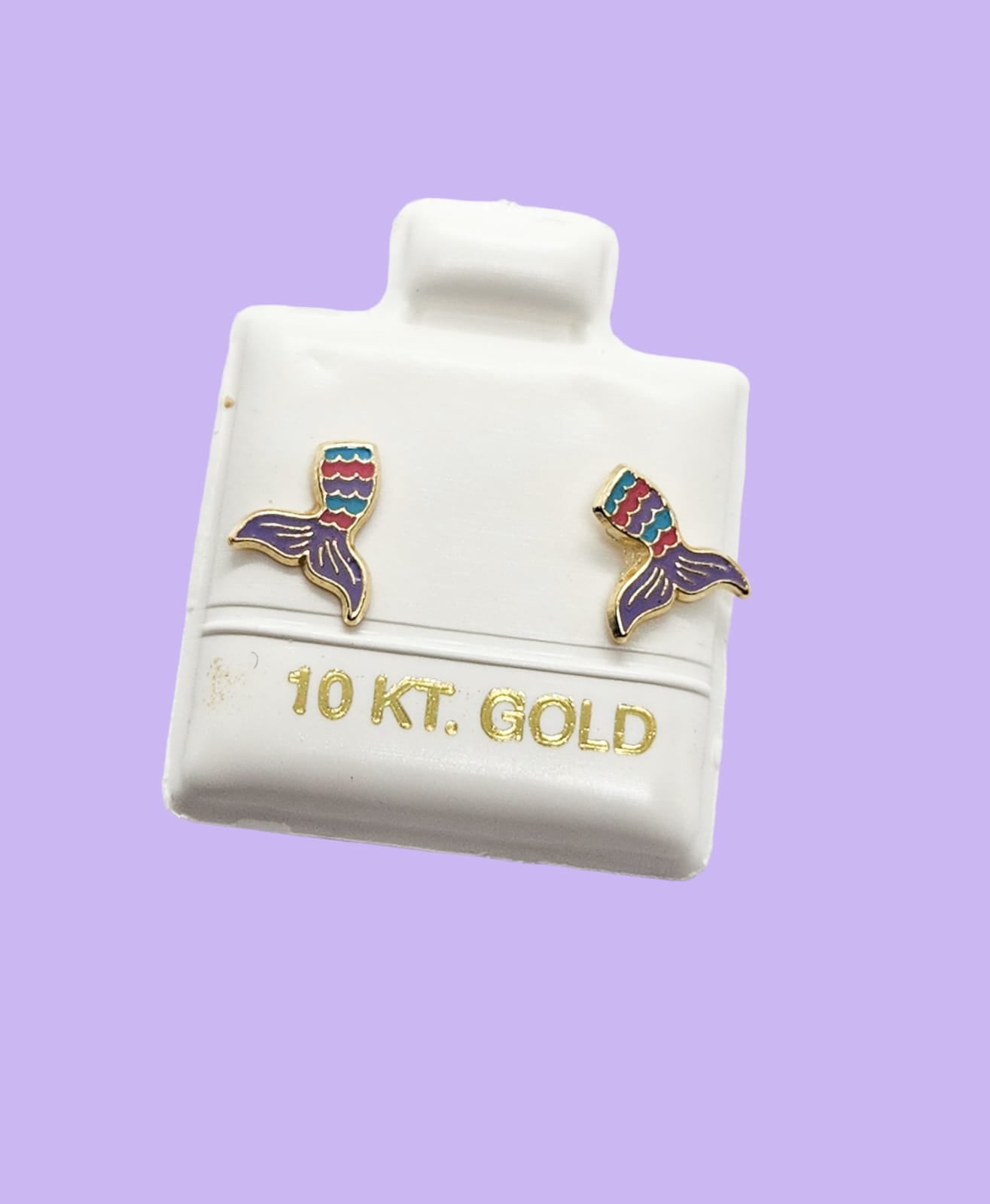 Par de Broquel cola de sirena esmalte morado oro 10k DORADO