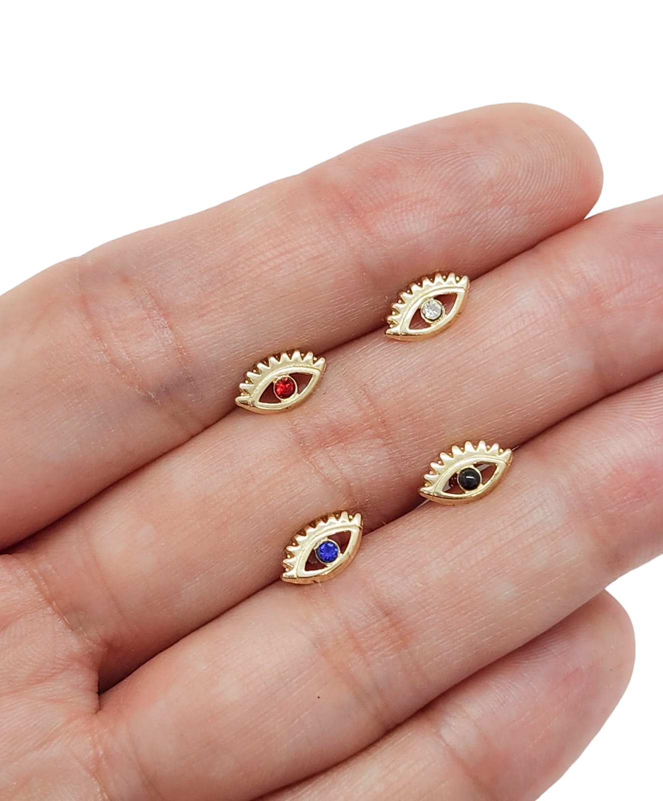 Par de Broquel ojo silueta con piedra azul oro 10k DORADO