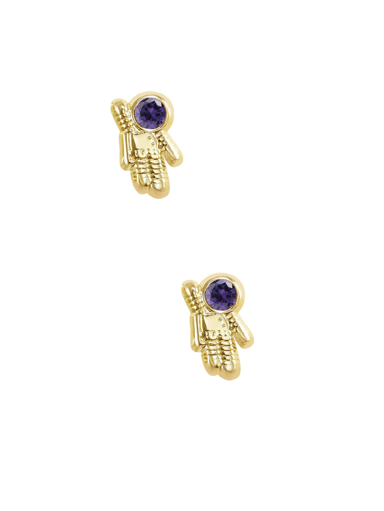 Par o Pieza de Broquel Astronauta Morado Oro de 10k