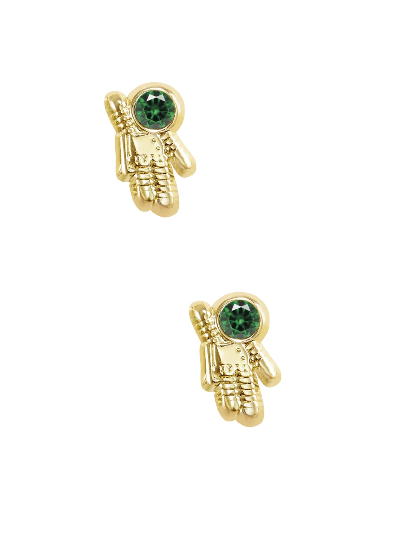 Par o Pieza de Broquel Astronauta Verde Oro de 10k
